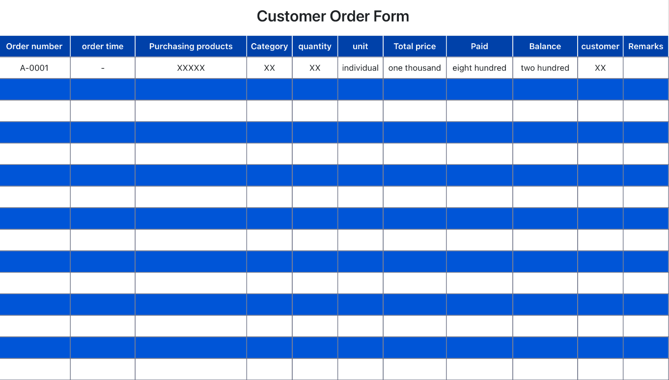 Customer order form 1